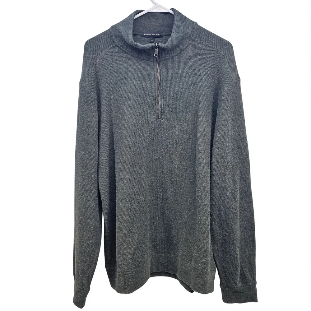 Banana Republic Mens Large Gray Blue Quarter‎ Zip Pullover Sweater 179912
